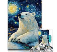 Jigsaw Puzzles 1000 Pieces for Adults Teens Polar Bear Under The Night Sky,Stress Reliever Staycation Kill Time Wishlist with Santa Claus (75x50cm)