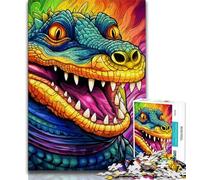 Jigsaw Puzzles 1000 Pieces for Adults Teens Psychedelic Nile Crocodile,Stress Reliever Staycation Kill Time with Matching Poster And Trivia Sheet (38x26cm)