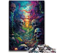 Jigsaw Puzzles 1000 Pieces for Adults Teens Psychedelic Skull Road Stress Reliever Difficult Challenge with Matching Poster And Trivia Sheet 50x75cm