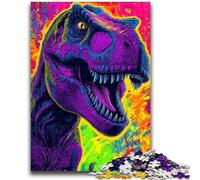 Jigsaw Puzzles 1000 Pieces for Adults Teens Psychedelic Tyrannosaurus Rex Stress Reliever Difficult Challenge with Matching Poster And Trivia Sheet 50x75cm