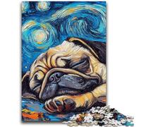 Jigsaw Puzzles 1000 Pieces for Adults Teens Pug Starry Sky Stress Reliever Difficult Challenge with Matching Poster And Trivia Sheet 26x38cm