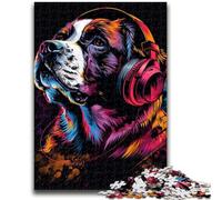 Jigsaw Puzzles 1000 Pieces for Adults Teens Saint Bernard with Headphones 1000 Pieces for Adults,Educational Games Home Decoration Birthday Present, Gifts, Wall Art (38x26cm)