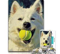 Jigsaw Puzzles 1000 Pieces for Adults Teens Samoyed Playing Tennis Adult Puzzles,Suitable for Desktop Decoration for And Age 14 (size 38x26cm)