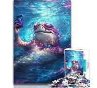 Jigsaw Puzzles 1000 Pieces for Adults Teens Shark Selfie Adult Puzzles,Challenging Game for Is Ideal As A Gift for The Whole Family 38x26cm