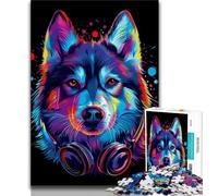 Jigsaw Puzzles 1000 Pieces for Adults Teens Siberian Husky Neon 1000 Pieces for Teenagers,Educational Toys & Games for Adults And Teenagers (size 75x50cm)