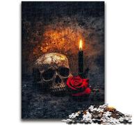 Jigsaw Puzzles 1000 Pieces for Adults Teens Skull Candle Roses Puzzles for Teenagers,Staycation Kill Time with Fully Interlocking Randomly Shaped Pieces (26x38cm)
