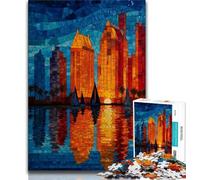 Jigsaw Puzzles 1000 Pieces for Adults Teens Stained Glass City,Stress Reliever Staycation Kill Time with Matching Poster And Trivia Sheet (75x50cm)