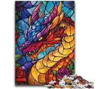 Jigsaw Puzzles 1000 Pieces for Adults Teens Stained Glass Dragon Brain Intelligence Challenge Addictive Toys Funny Gift for Ages 14+ 38x26cm