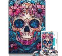 Jigsaw Puzzles 1000 Pieces for Adults Teens Stained Glass Skull Adult Puzzles,Suitable for Desktop Decoration for And Age 14 (size 38x26cm)
