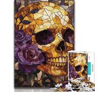 Jigsaw Puzzles 1000 Pieces for Adults Teens Stained Glass Skull Puzzles for Teenagers,Challenging Family Activity Games DIY Toy for Home Wall Decor Gifts (size 75x50cm)