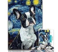 Jigsaw Puzzles 1000 Pieces for Adults Teens Starry Night Boston Terrier Puzzles for Teenagers,Challenging Family Activity Games DIY Toy for Home Wall Decor Gifts (size 75x50cm)
