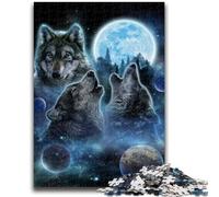 Jigsaw Puzzles 1000 Pieces for Adults Teens Three Wolves And Full Moon Toys Educational Games Stress Relieving Artists Collection, Fine Art 50x75cm