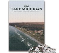 Jigsaw Puzzles 1000 Pieces for Adults Teens Visit Lake Michigan 1000 Piece Puzzle,Staycation Kill Time with Fully Interlocking Randomly Shaped Pieces (50x75cm)