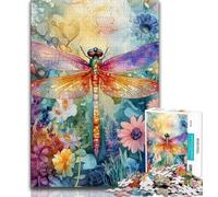 Jigsaw Puzzles 1000 Pieces for Adults Teens Watercolor Dragonfly,Learning Educational Toys Family Games Suitable for Desktop Decoration 38x26cm