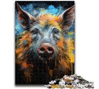 Jigsaw Puzzles 1000 Pieces for Adults Teens Watercolour Wild Boar Brain Intelligence Challenge Addictive Toys Funny Gift for Ages 14+ 38x26cm