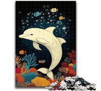 Jigsaw Puzzles 1000 Pieces for Adults Teens White Dolphin 1000 Piece Puzzle,with Matching Poster And Trivia Sheet for Ages 14+ (50x75cm)