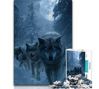 Jigsaw Puzzles 1000 Pieces for Adults Teens Wolf Under The Moon,Educational Family Game with Fully Interlocking Randomly Shaped Pieces (75x50cm)