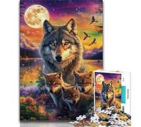Jigsaw Puzzles 1000 Pieces for Adults Teens Wolf Under The Moon Puzzles for Adults,Stress Reliever Difficult Challenge Home Decoration Toys (size 38x26cm)