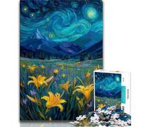 Jigsaw Puzzles 1000 Pieces for Adults Teens Yellow Lilies in The Night Sky Puzzles,Stress Reliever Difficult Challenge Secret Santa Gifts 38x26cm