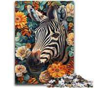 Jigsaw Puzzles 1000 Pieces for Adults Teens Zebra in The Flowers Stress Reliever Difficult Challenge with Matching Poster And Trivia Sheet 26x38cm