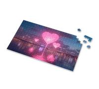 Jigsaw Puzzles 1000 Pieces For Adults Three Pink Heart-Shaped Balloons Float Above A City Skyline At Night Picture Puzzle Toys & Games Toddlers Toys(500PCS)