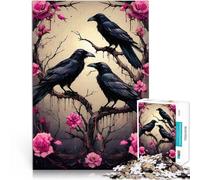 Jigsaw Puzzles 1000 Pieces for Adults Three Ravens on a Rose Tree Hands-on-Spiel Einzigartige Wohndekoration und Geschenke52x38cm