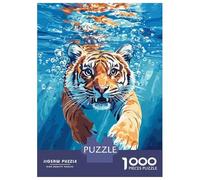 Jigsaw Puzzles 1000 Pieces for Adults Tiger Swimming Underwater Poster, Picture, Metal Print, Paint by Logan Reed Jigsaw for Adults Relaxing Games Difficult Challenge for Birthday, Chrismas 52x38cm/10