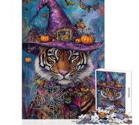 Jigsaw Puzzles 1000 Pieces for Adults Tiger Witch Halloween Art Educational Games Improve Memory Anti-Stress Toys Enhance Love between Couples (38X26cm)