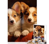 Jigsaw Puzzles 1000 Pieces for Adults Two Pembroke Welsh Corgis Anti-Stress Toys Gift For Birthdays Impossible Game with Matching Poster And Trivia Sheet Size 38x52cm