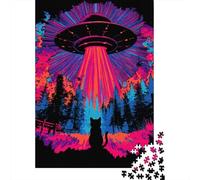 Jigsaw Puzzles 1000 Pieces for Adults UFO Abduction Cat Art Print Adult Puzzles Relaxing Games Difficult Hard Deal As Gifts for The Whole Family 70x50cm/1000pcs