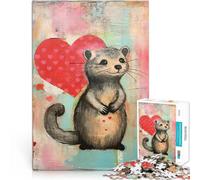 Jigsaw Puzzles 1000 Pieces for Adults Valentine Woodland Rodent with Heart Mustermontage Geschenk zum Geburtstag52x38cm