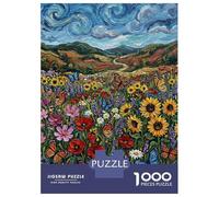 Jigsaw Puzzles 1000 Pieces for Adults Vibrant Floral Meadow with Butterflies Painting Jigsaw for Adults Fun Games Presents for Women Help The Brain Exercise 52x38cm/1000pcs