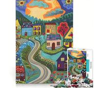 Jigsaw Puzzles 1000 Pieces for Adults Vibrant Road Flowing through Village Educational Game Hand Speed Race Birthday Present,Travel Gifts 50x75cm