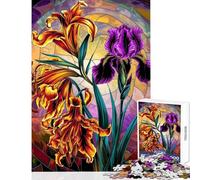 Jigsaw Puzzles 1000 Pieces for Adults Vibrant Tiger Lily And Phoenix Iris Stained Glass Educational Games Difficult Challenge Toy Wall Decor for Birthday, Chrismas (38x52cm)