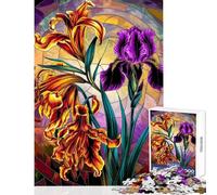 Jigsaw Puzzles 1000 Pieces for Adults Vibrant Tiger Lily And Phoenix Iris Stained Glass Family Games Family Activities Home Decoration Toys Birthday Present, Gifts, (38x26cm)