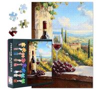 Jigsaw Puzzles 1000 Pieces for Adults - Vineyard Windowsill with Wine Bottle, Glass and Fresh Grapes, Adult Puzzles 1000 Pieces, 27.5x19.7 Inches