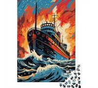 Jigsaw Puzzles 1000 Pieces for Adults Vintage Ship in Stormy Seas -1 Adult Jigsaw Relax Games Difficult Challenge Help The Brain Exercise 38x26cm/1000pcs