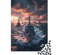Jigsaw Puzzles 1000 Pieces for Adults Warship Fleet at Sunset Adult Jigsaw Relax Games Difficult Challenge Help The Brain Exercise 52x38cm/1000pcs