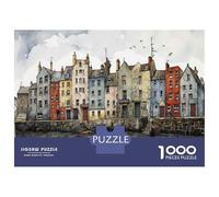 Jigsaw Puzzles 1000 Pieces for Adults Watercolor Coastal Town Painting Puzzles for Adults Fun Games Improve Memory Deal As Gifts for The Whole Family 52x38cm/1000pcs