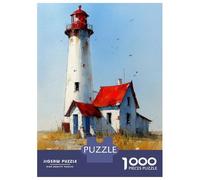 Jigsaw Puzzles 1000 Pieces for Adults Watercolor Lighthouse with Red Roof House Puzzles for Adults DIY Toys Home Decoration Help The Brain Exercise 38x26cm/1000pcs