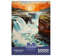 Jigsaw Puzzles 1000 Pieces for Adults Waterfall Sunset Landscape Painting Puzzle for Adults Family Game Improve Memory Unique Birthday And Gifts 52x38cm/1000pcs