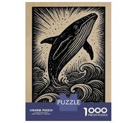 Jigsaw Puzzles 1000 Pieces for Adults Whale Breaching Woodcut Style Puzzle for Adults Hands-on Game Improve Memory Deal As Gifts for The Whole Family 38x26cm/1000pcs