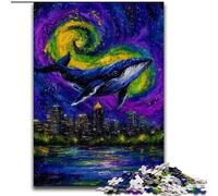 Jigsaw Puzzles 1000 Pieces for Adults Whales in The Night Sky Made of cardboard, Making It A Great Gift for Family Fun size 38x26CM for Holidays, Birthdays, And Family Game Nights