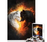Jigsaw Puzzles 1000 Pieces for Adults White And Black Wolves in Flames Toy Wall Decor Gifts for Women Men Relaxing Games Artists Collection, Fine Art Size 38x52cm