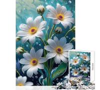 Jigsaw Puzzles 1000 Pieces for Adults White Daisies with Water Droplets Toy Wall Decor Gifts for Women Men Relaxing Games Artists Collection, Fine Art Size 50x75cm