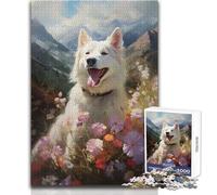Jigsaw Puzzles 1000 Pieces for Adults White Swiss Shepherd Dog Enjoy Gentle Leisure Relaxation Stable Fit Accurate Cutting Toy Size 38x52cm