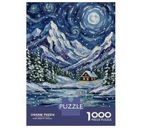Jigsaw Puzzles 1000 Pieces for Adults Winter Cabin Under Starry Night Painting Jigsaw for Adults Fun Games Presents for Women Help The Brain Exercise 52x38cm/1000pcs