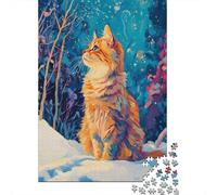 Jigsaw Puzzles 1000 Pieces for Adults Winter Cat Painting Adult Jigsaw Relax Games Difficult Challenge Help The Brain Exercise 52x38cm/1000pcs