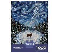 Jigsaw Puzzles 1000 Pieces for Adults Winter Deer in Starry Night Painting Puzzle for Adults Toy Wall Decor Hand Speed Race Stress Reduction Gifts 52x38cm/1000pcs