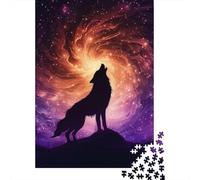 Jigsaw Puzzles 1000 Pieces for Adults Wolf Howling at Cosmic Vortex Sky Puzzle for Adults Paperboard Puzzles Family Fun Jigsaws Puzzles 38x26cm/1000pcs